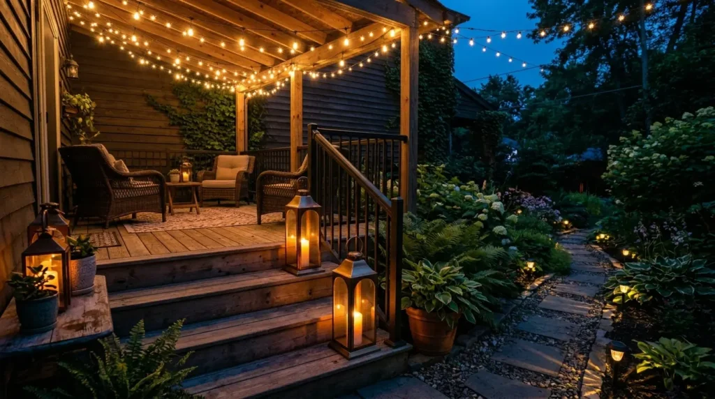 Back porch evening scene lighting