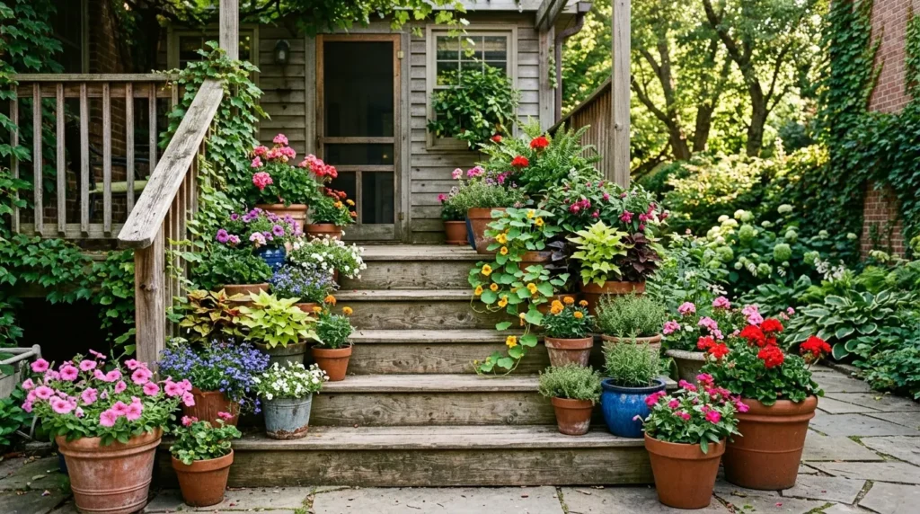 Back porch steps container garden