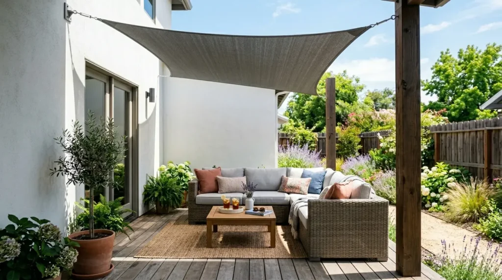 Back porch with shade sail