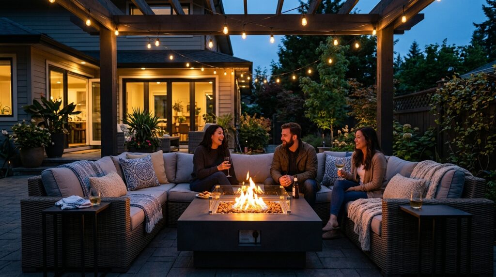 Fire pit table outdoor seating