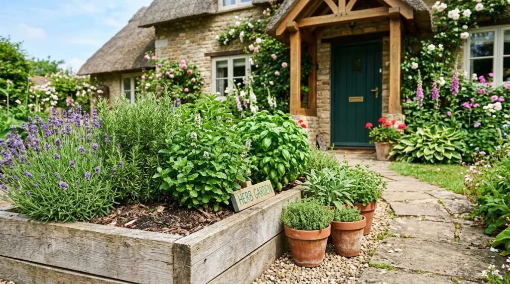 Front garden herb garden scene