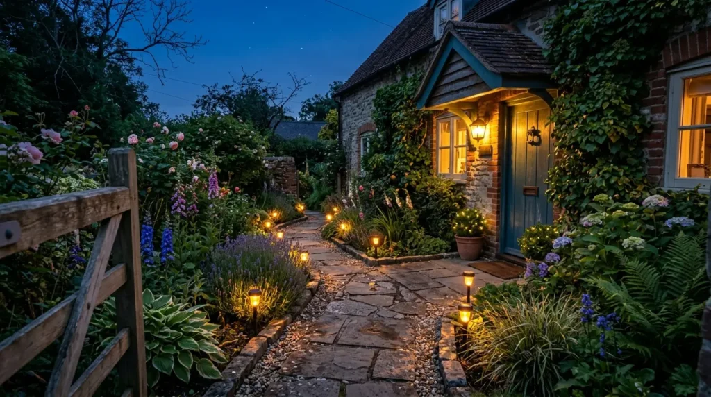 Garden path with solar lights