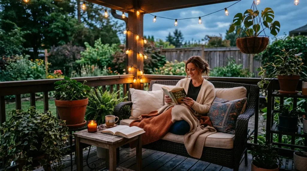 Outdoor reading nook evening