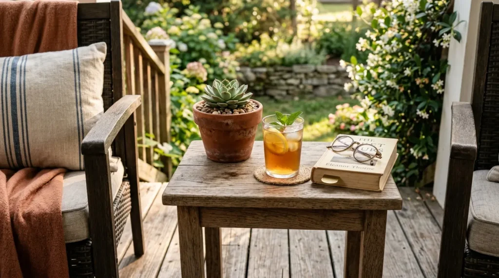 Outdoor table between chairs