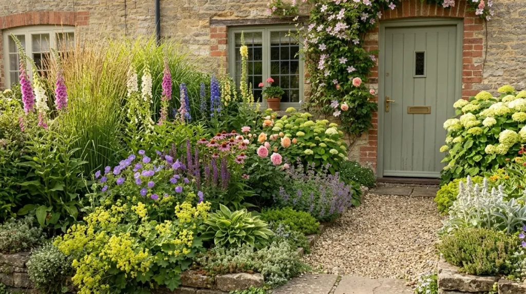 Tiny front garden layered planting