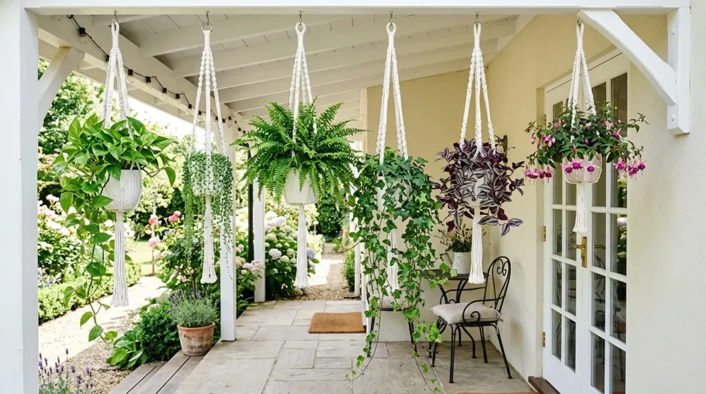 White macrame planters
