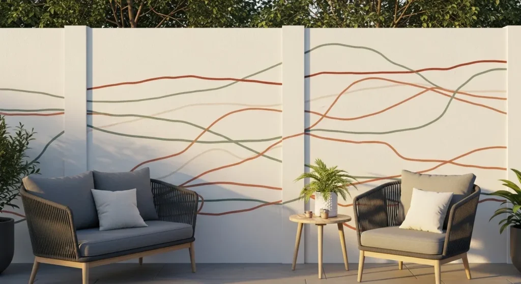 Abstract line art mural garden