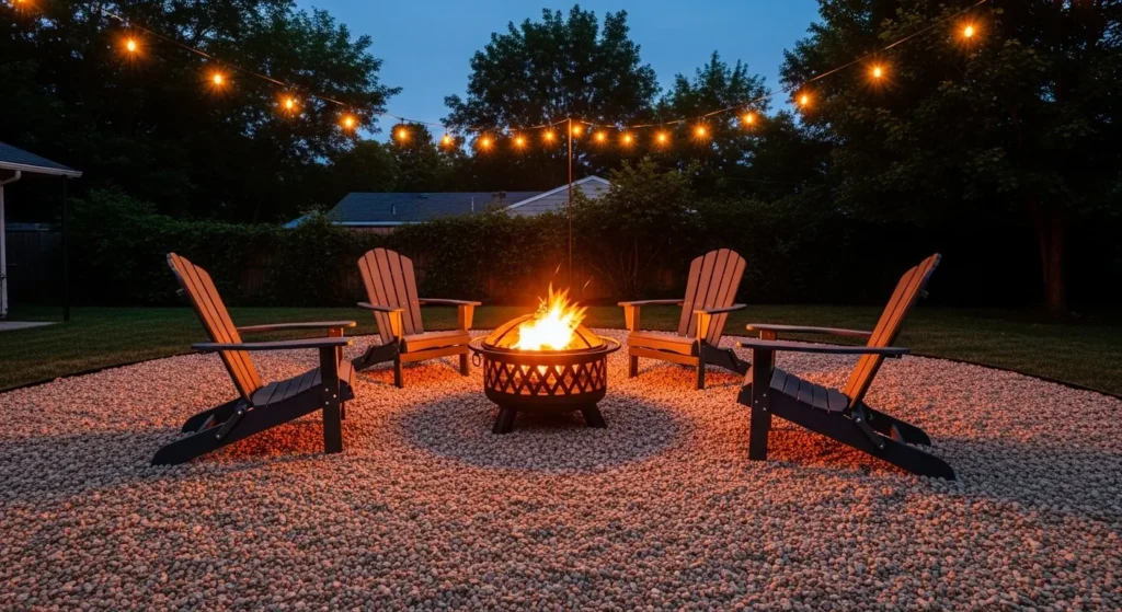 Backyard fire pit gravel patio