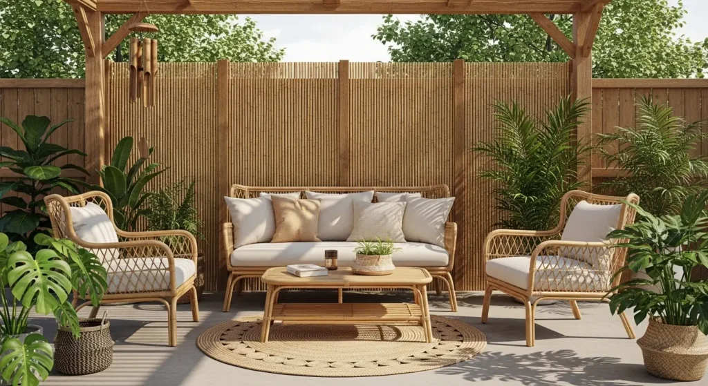 Bamboo patio with rattan furniture