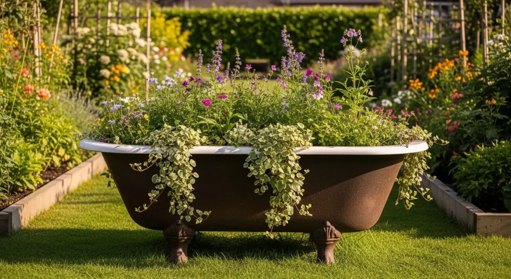Bathtub repurposed as garden