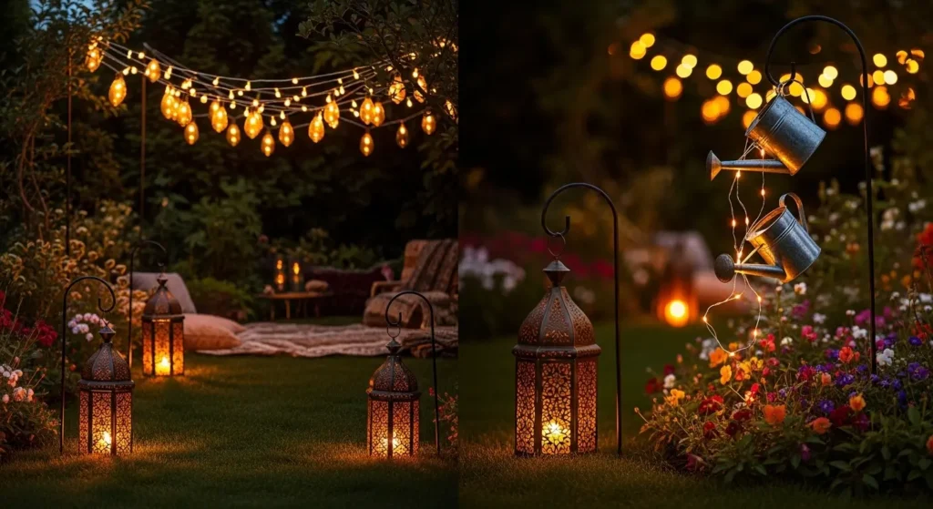 Boho garden evening lighting