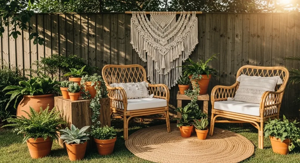 Boho garden seating area natural