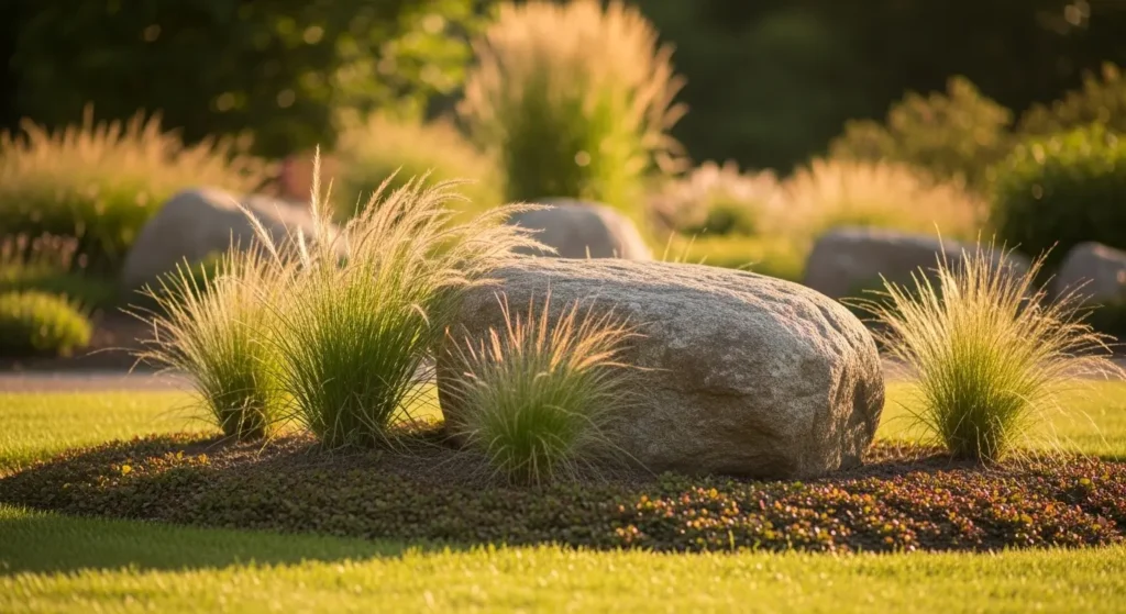 Boulder in garden focal point