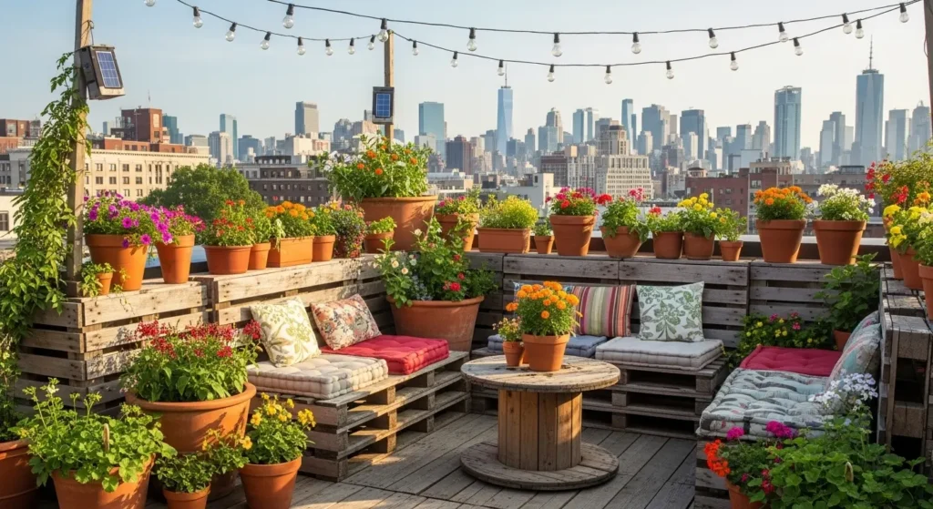 Budget rooftop garden with pallets