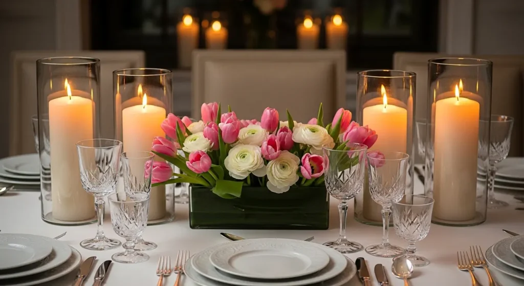 Candle and flower centerpiece
