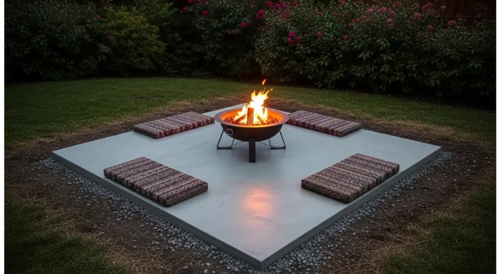 Cement fire pit pad seating