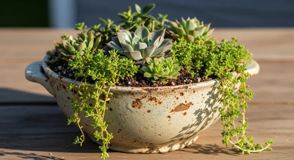 Ceramic dish garden with succulents