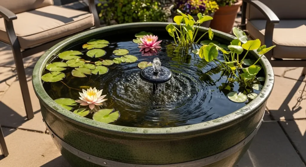 Container pond patio setup