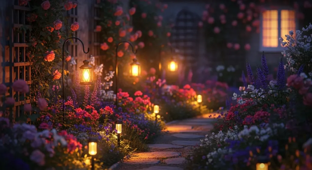 Cottage garden at dusk