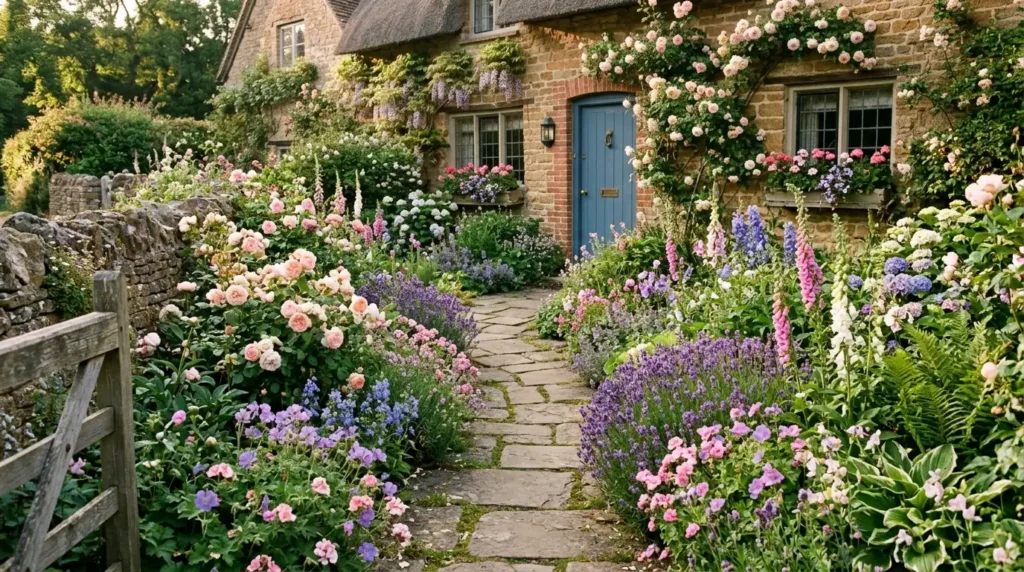 Cottage garden with flower beds