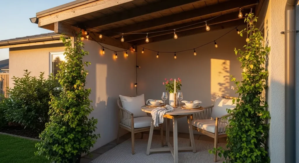 Cozy outdoor dining area patio