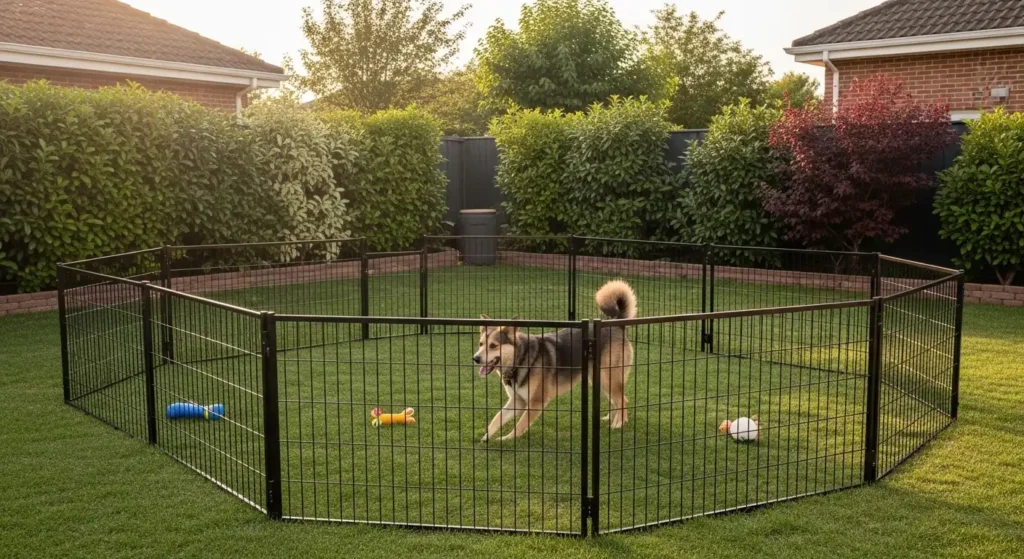 Dog playing in secure backyard