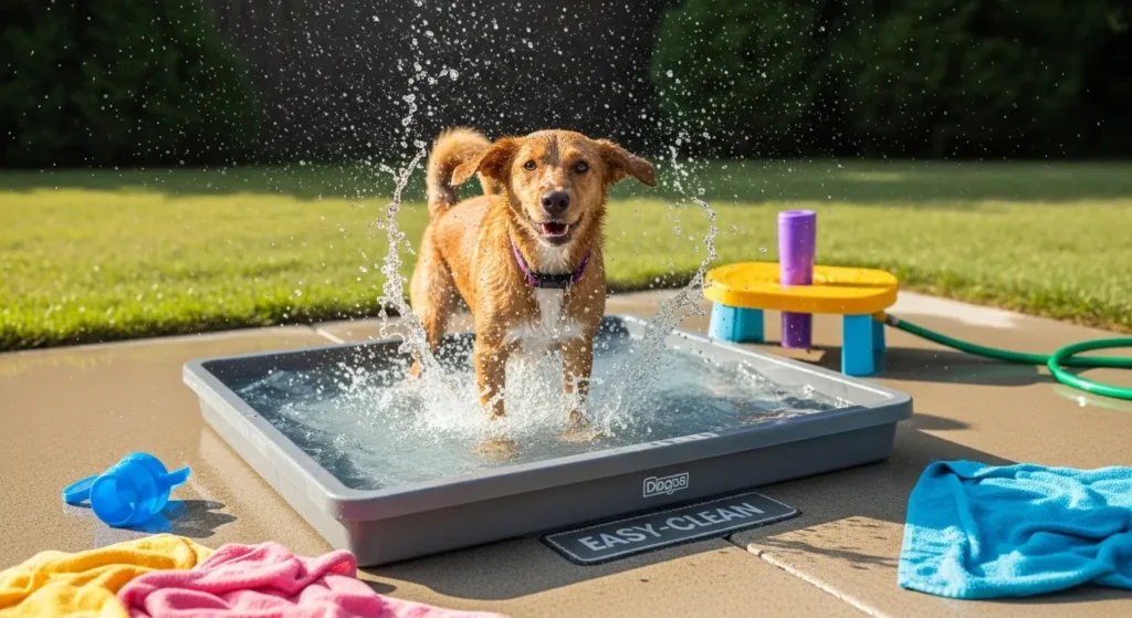 Dog splashing in water play