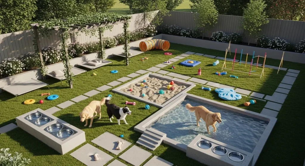 Dogs playing in backyard