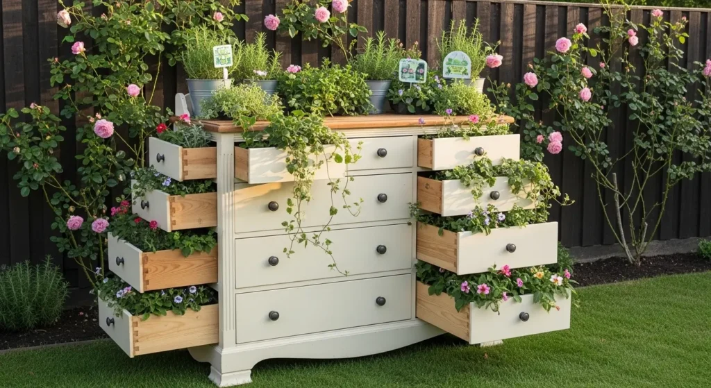 Dresser repurposed as garden