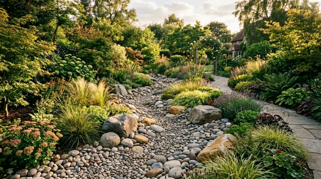 Dry river bed garden feature