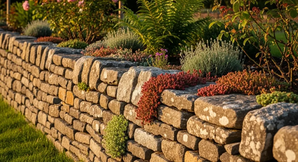 Dry stone wall garden feature
