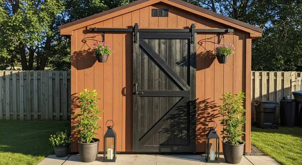 Farmhouse shed with black door