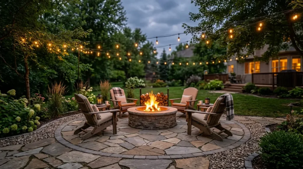 Fire pit hardscape pad backyard