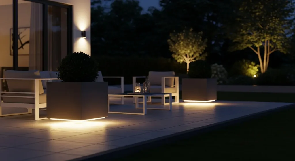 Floating planters with LED lighting