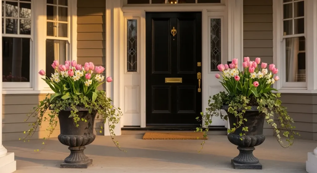Front porch spring planters