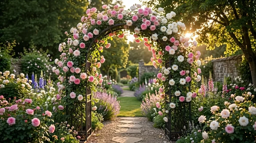 Garden arch covered roses