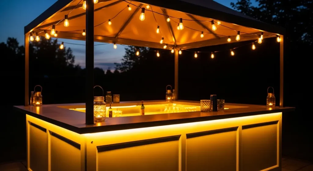 Garden bar with warm lighting
