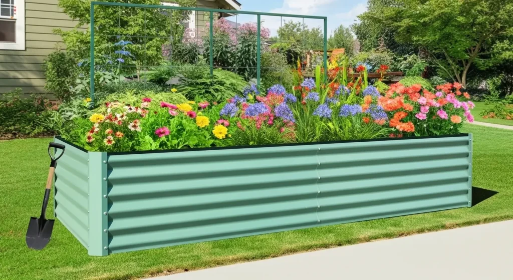 Garden bed with trellis