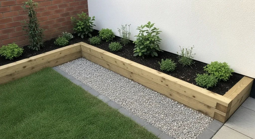 Sleeper fire pit surround garden