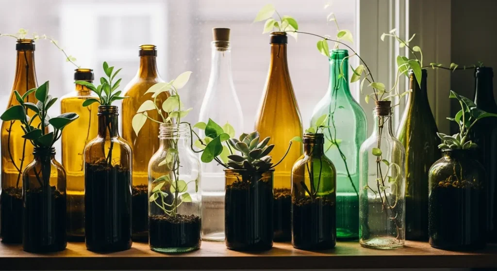 Glass bottles as planters