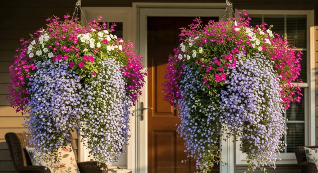 Hanging baskets overflowing
