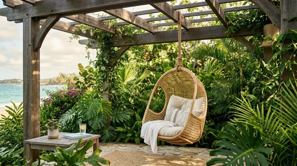 Hanging chair on patio