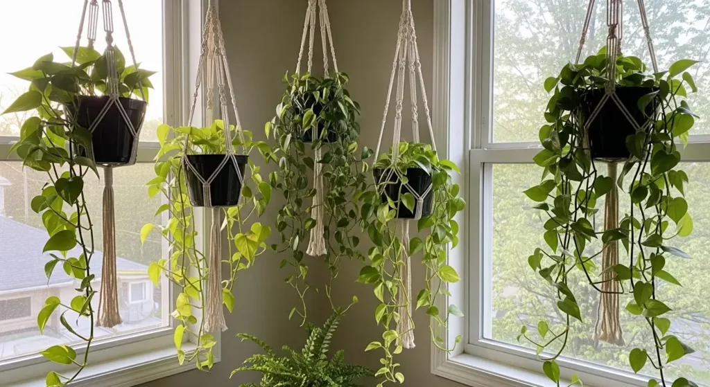 Hanging planters with trailing