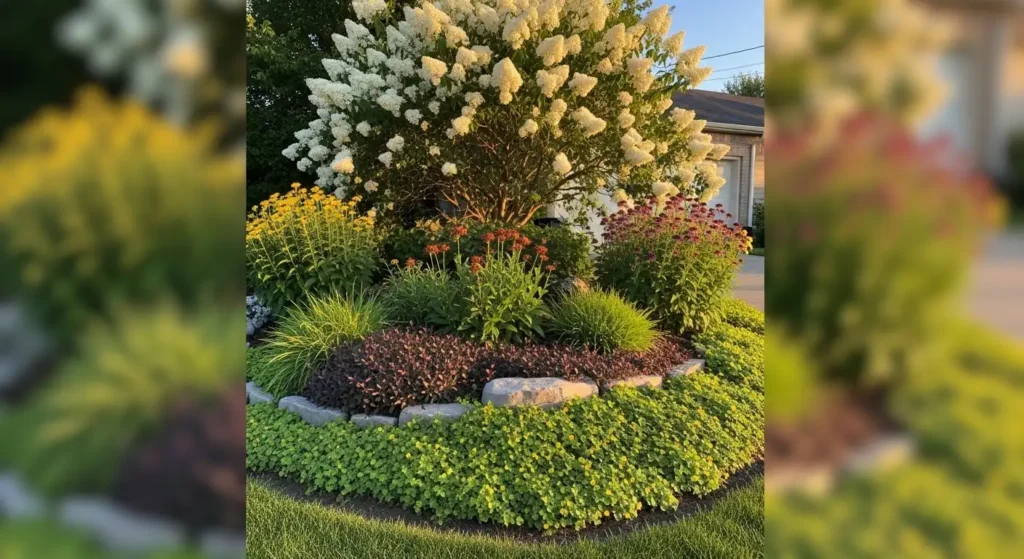 Layered front yard garden planting