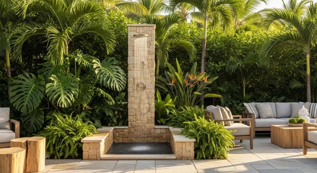 Luxury tropical outdoor shower