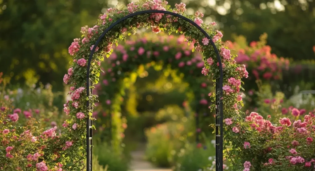 Metal garden arch climbing roses