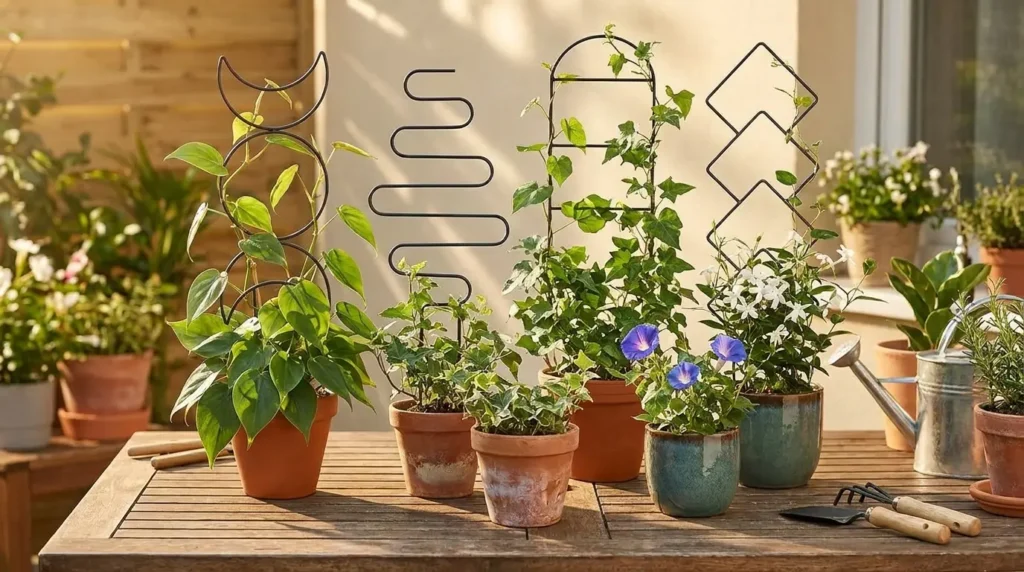 Mini trellis stakes potted plants