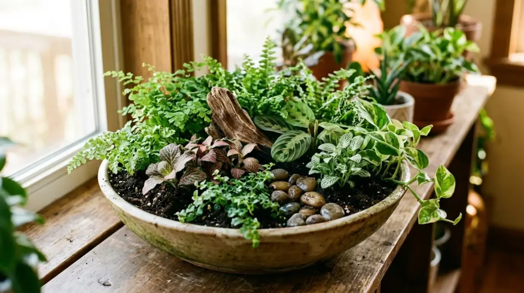 Miniature tropical dish garden