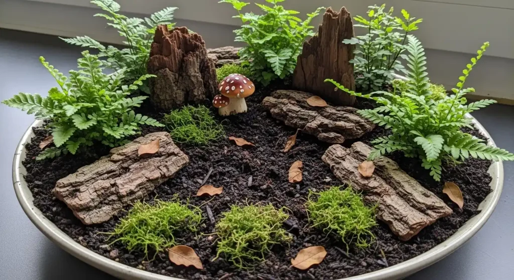 Miniature woodland dish garden