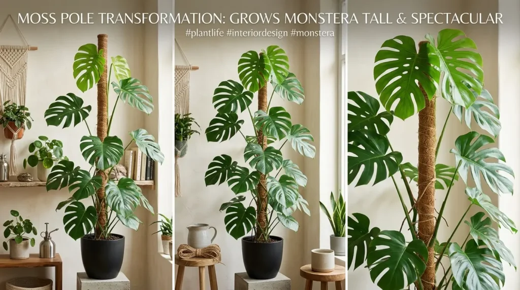 Monstera plant growing up pole